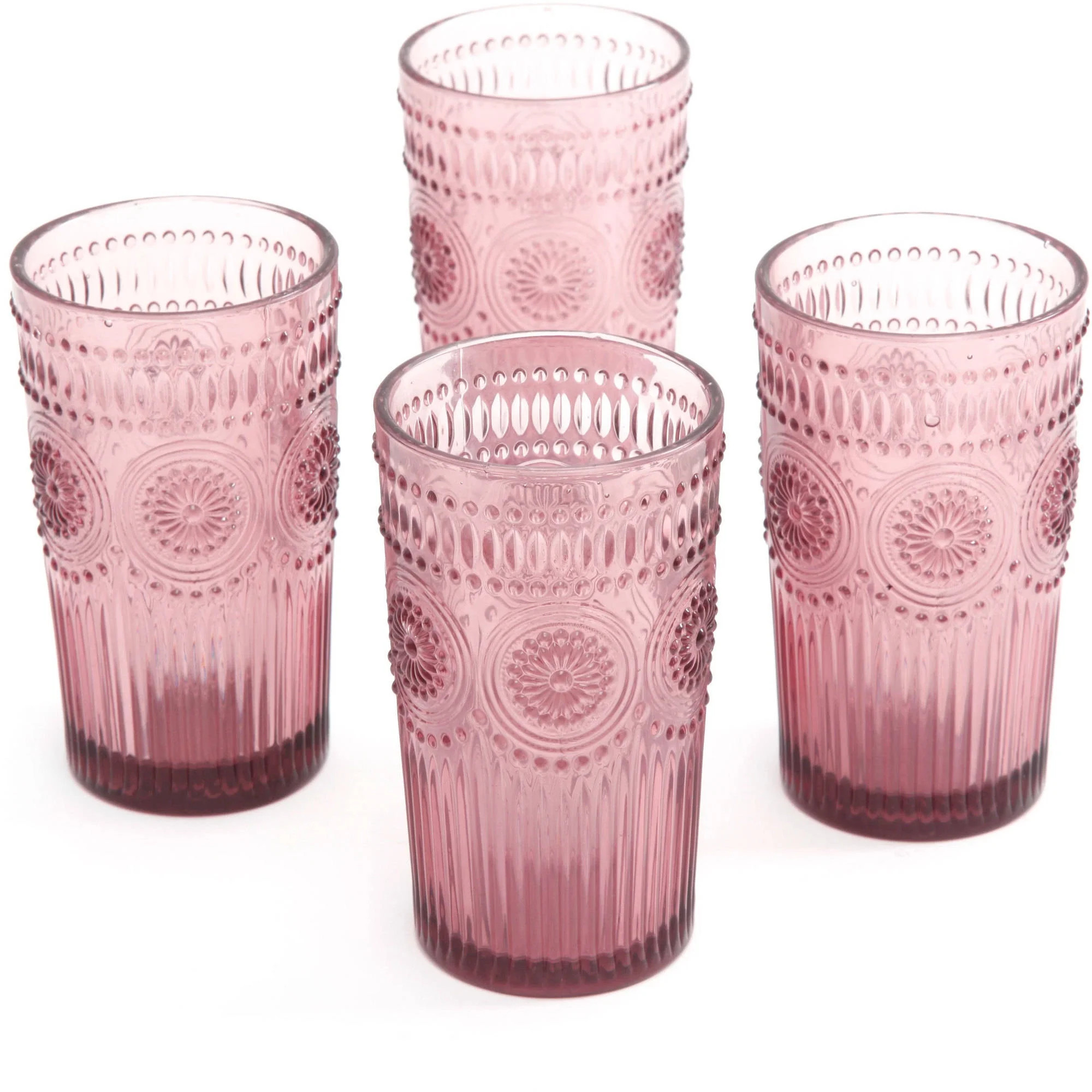The Pioneer Woman Adeline 16-Ounce Emboss Glass Tumblers, Set of 4, Plum | Walmart (US)