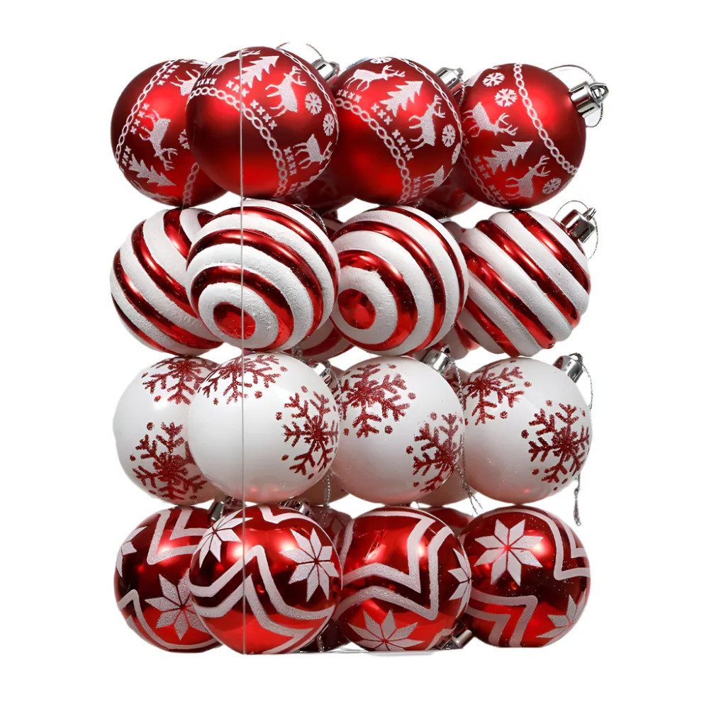 OrnamentallyYou 24 Red and White Ornament Balls Assorted Christmas Glitter Baubles | B129 | Lowe's