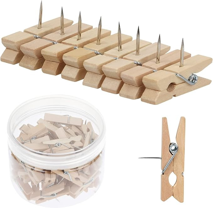 50 PCS Push Pin with Wooden Clips, Durable Wooden Push Pins, Decorative Pushpins Tacks Thumbtacks... | Amazon (US)