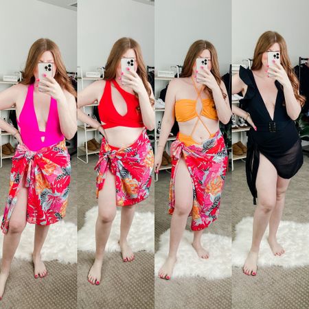Amazon swimsuits wearing large in all. Sarong from amazon too. One piece swimsuit. High waisted bikini. Beach vacation outfit. 

#LTKtravel #LTKswim #LTKunder50
