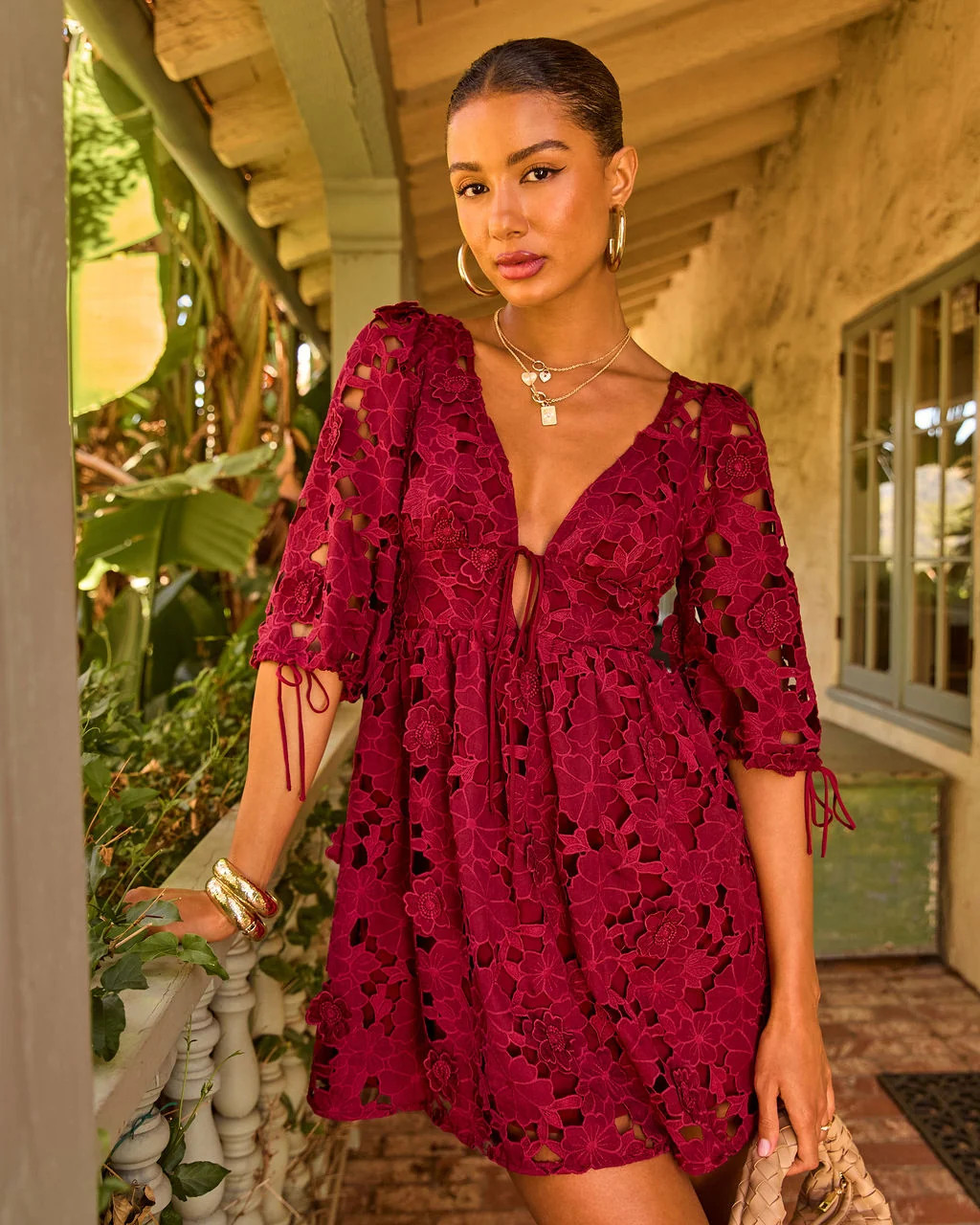 Paulette Floral Crochet Lace Mini Dress | VICI
