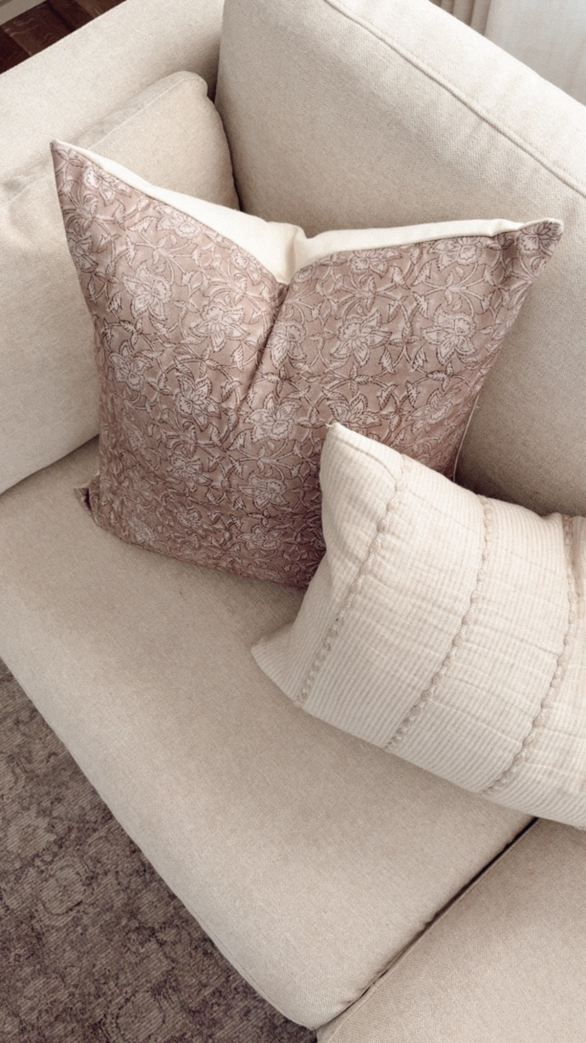 Living room links. Amazon pillow cover, Amazon sofa and Walmart rug that looks like McGee & Co. 
