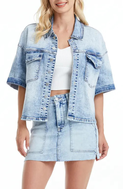 Bayeas Short Sleeve Oversize Denim Jacket in Medium Blue at Nordstrom, Size Small | Nordstrom