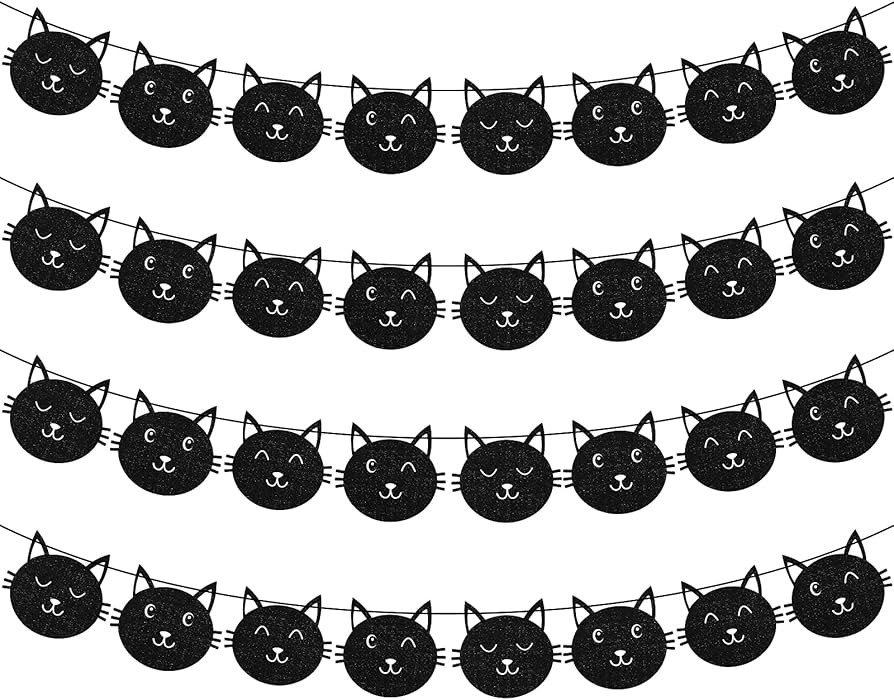 32 Pieces Black Cat Birthday Party Decoration Meow Banner Black Glitter Kitty Garland for Boys Gi... | Amazon (US)