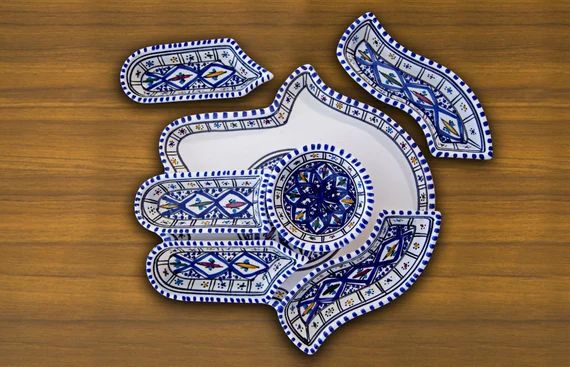Handmade Blue Hamsa Plate-7 Plates in 1-serving Plate-chip and - Etsy | Etsy (US)