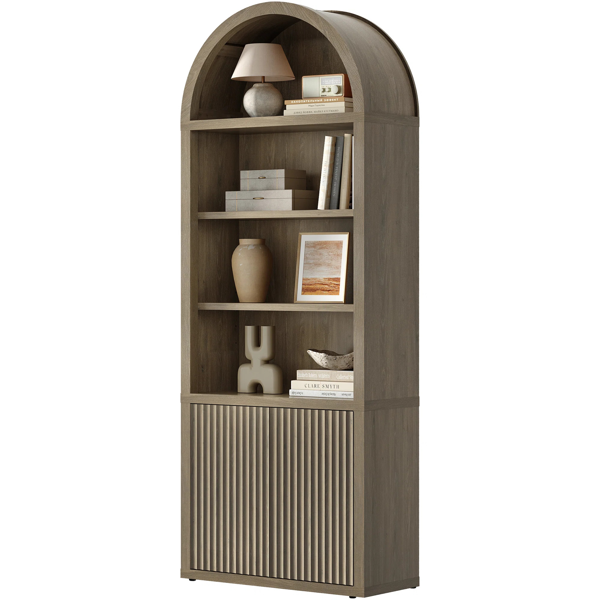 Latitude Run® Cesiro 5-Tier Bookcase With 2 Fluted Doors And Adjustable Shelves & Reviews | Wayf... | Wayfair North America