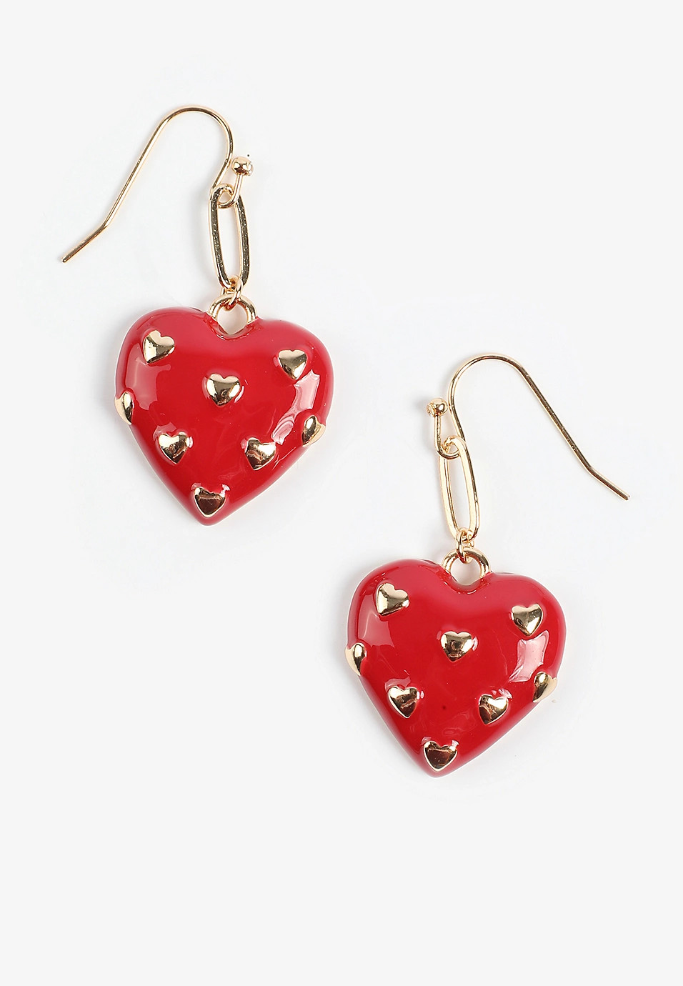 Red Studded Heart Oval Link Drop Earrings | Maurices