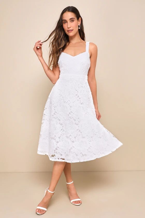 Divine Beauty White Lace Midi Dress With Pockets | Lulus