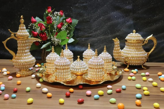 Turkish  Espresso Coffee Cups, Pearl Coated ,Gold Color,Teapot, Ewer, Ottoman Arabic ,Greek Coffe... | Etsy (US)