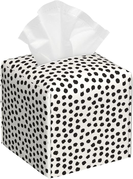 Polka Dot Black Circle Tissue Box Cover Square,Abstract Round Brush Strokes Tissue Box Holder Wat... | Amazon (US)