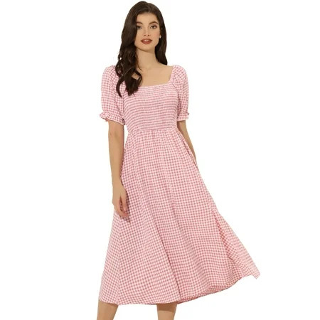 DARING DIVA Puff Sleeve Square Neck Gingham Dresses M Watermelon Pink | Walmart (US)