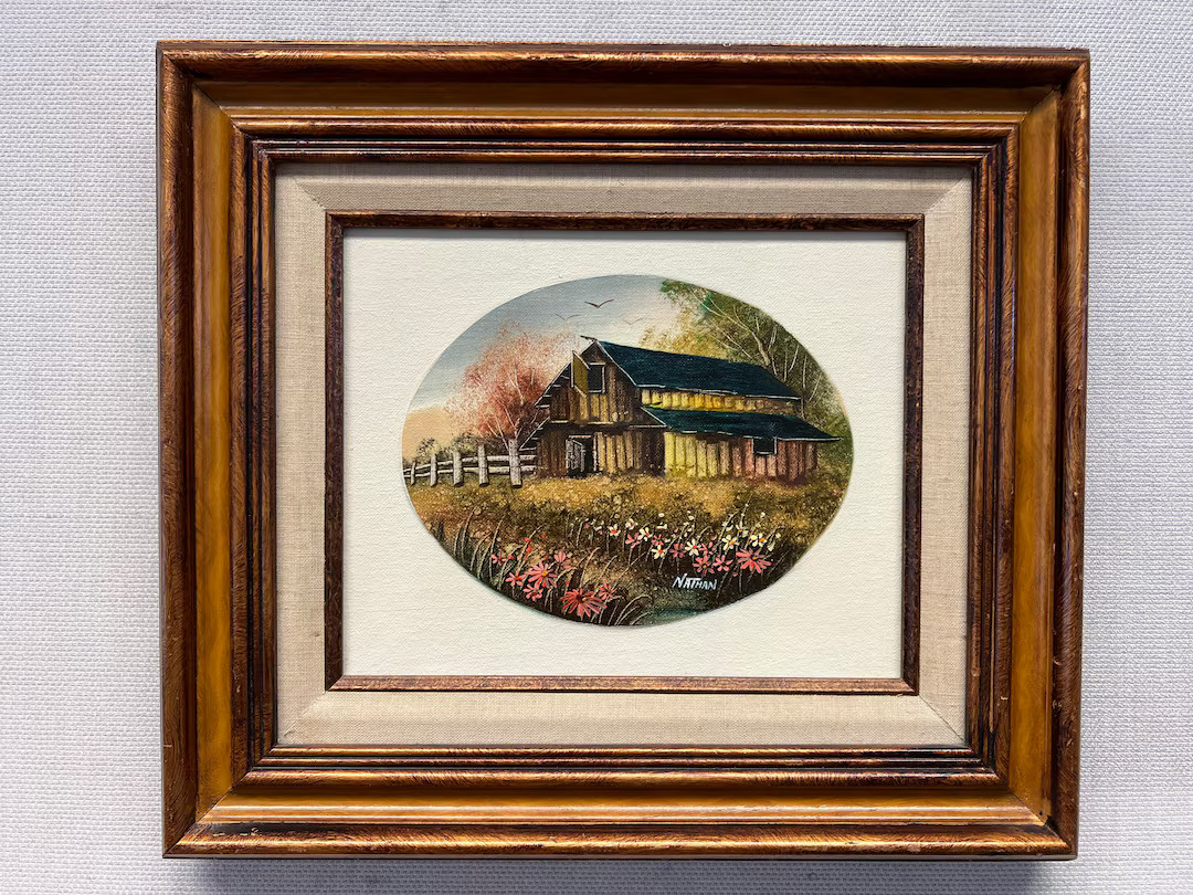 Vintage Landscape Oil Painting of a Barn Scene in Wooden Frame Signed by Artist - Etsy | Etsy (US)