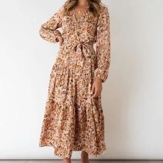 Long-Sleeve Floral Midi A-Line Dress | YesStyle Global