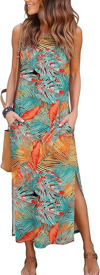 RUMIA Women's Maxi Dresses Casual Summer Elegant Side Slit Dress with Pockets (S-XXL) | Amazon (US)