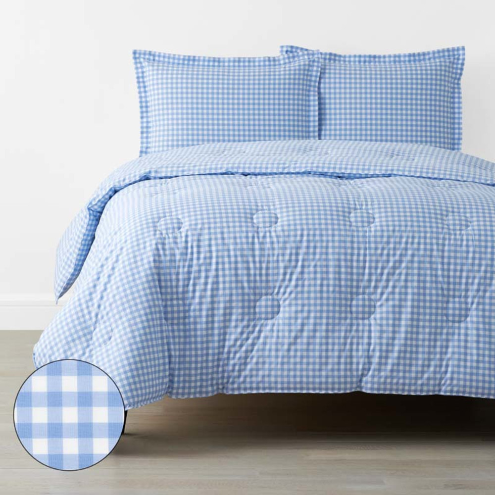 Gingham Classic Cool Organic Cotton Percale Comforter Set - Light Blue, Twin/Twin XL | The Company Store