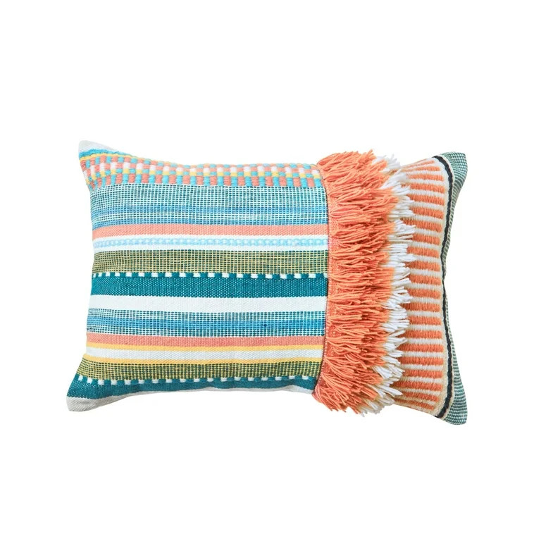 Better Homes & Gardens Stripe Tufted Outdoor Throw Pillow, 13" x 19", Multi-Color | Walmart (US)
