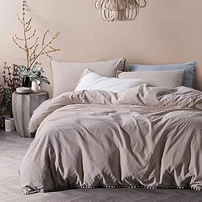 TanNicoor Pom Fringe Duvet Cover Set - 3 Piece Natural Ultra SOFE Color Washed Cotton Bedding Set... | Amazon (US)