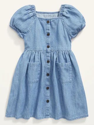 Button-Front Puff-Sleeve Jean Dress for Toddler Girls | Old Navy (US)