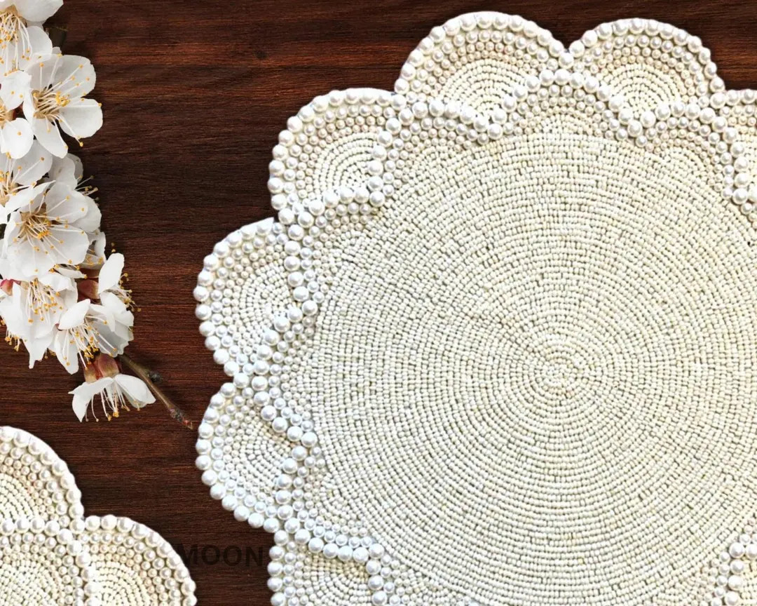 Pearl White Beaded Placemat, Luxury Placemat, Table Mat, Charger Plate, Gift for Her, Table Decor... | Etsy (US)