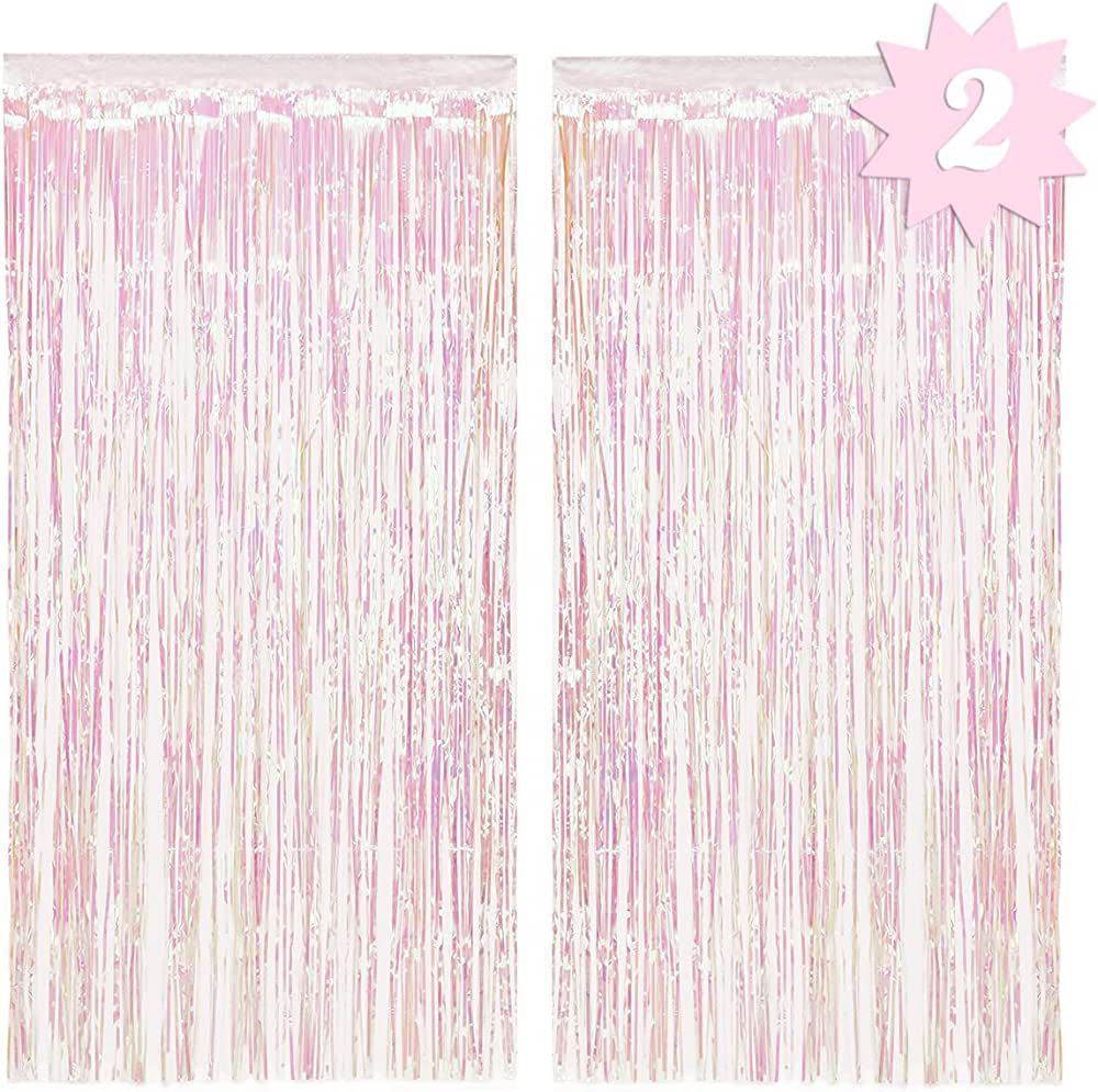 xo, Fetti Decorations Iridescent Fringe Foil Curtain - Set of 2 | Bachelorette Party Bridal Showe... | Amazon (US)