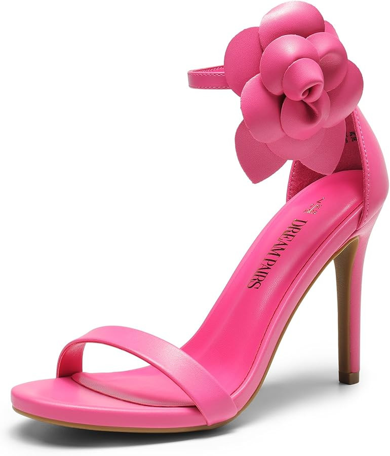 DREAM PAIRS Women's High Heels Flower Ankle Strap Stilettos Round Open Toe Dressy Sexy Sandals | Amazon (US)