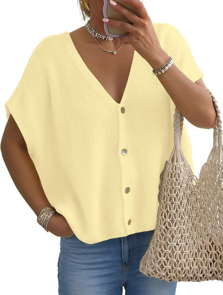 FireSwan Womens Cardigan Sweaters Spring Tops Batwing Short Sleeve Oversized Sweater Lightweight ... | Amazon (US)