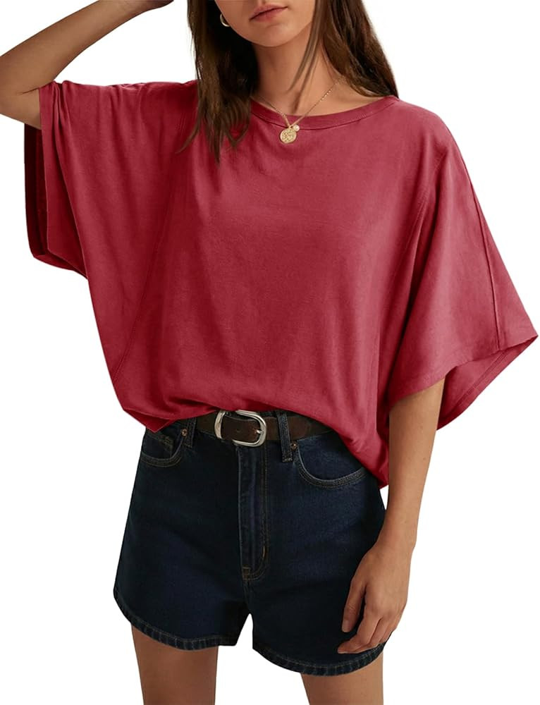 Cicy Bell Womens Summer Oversized T Shirts Short Sleeve Crewneck Crop Tops | Amazon (US)