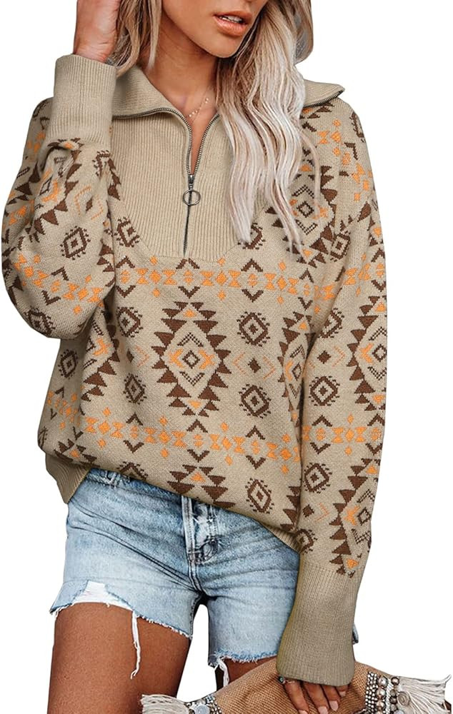 BLENCOT Women Half Zip Sweater Long Sleeve Oversized Casual Chunky Boho Fall Pullover Tops | Amazon (US)