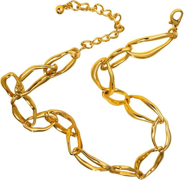 Chunky Necklaces for Women with Gold Coating Statement Necklaces for Women Chunky Chain Jewelry f... | Amazon (US)