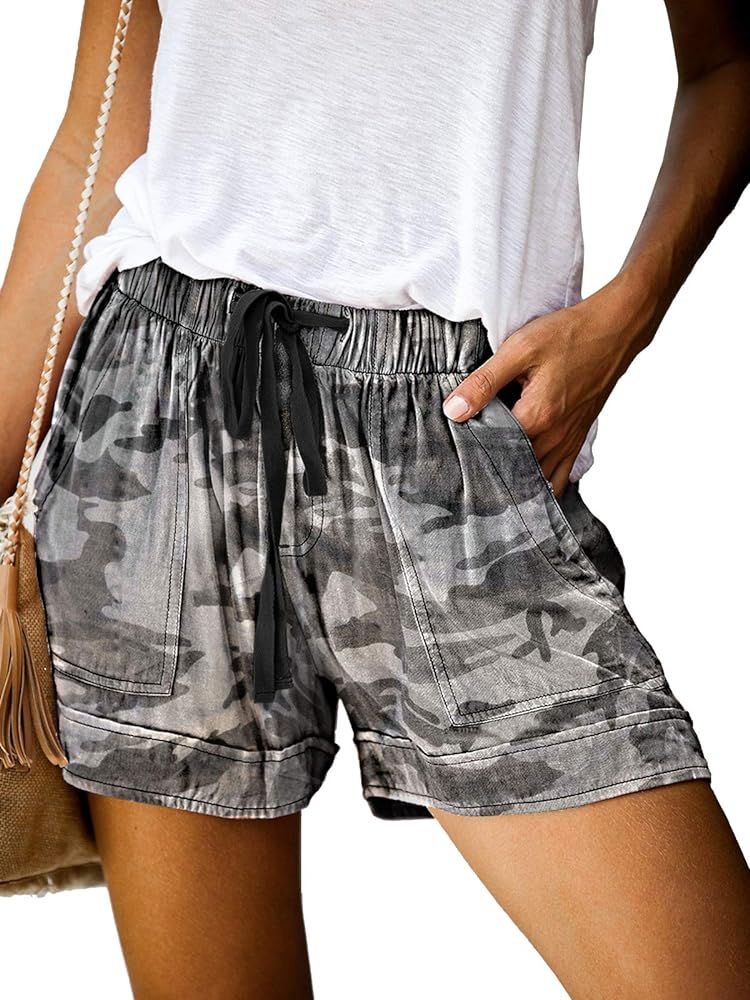 Govc Womens Drawstring Elastic Waist Casual Summer Loose Beach Shorts with Pockets | Amazon (US)