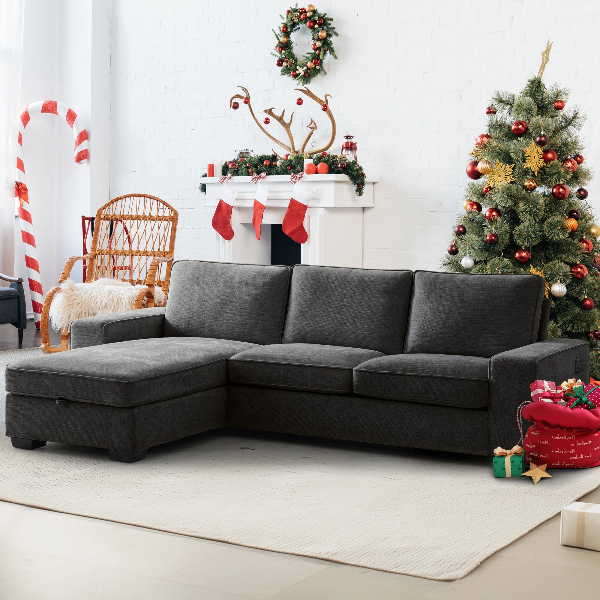 Mahwah 98'' Chenille Square Arm Sofa L-Shape Convertible Sectional Couches Sofas with Storage Cha... | Wayfair North America