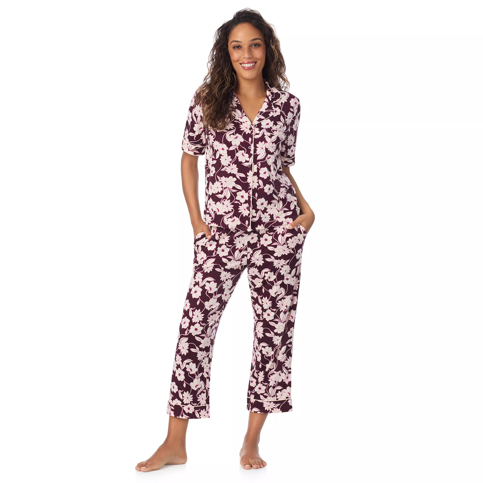 Women's Draper James Cozy Elbow Sleeve Notch Pajama Top & Pajama Bottoms Set | Kohl's