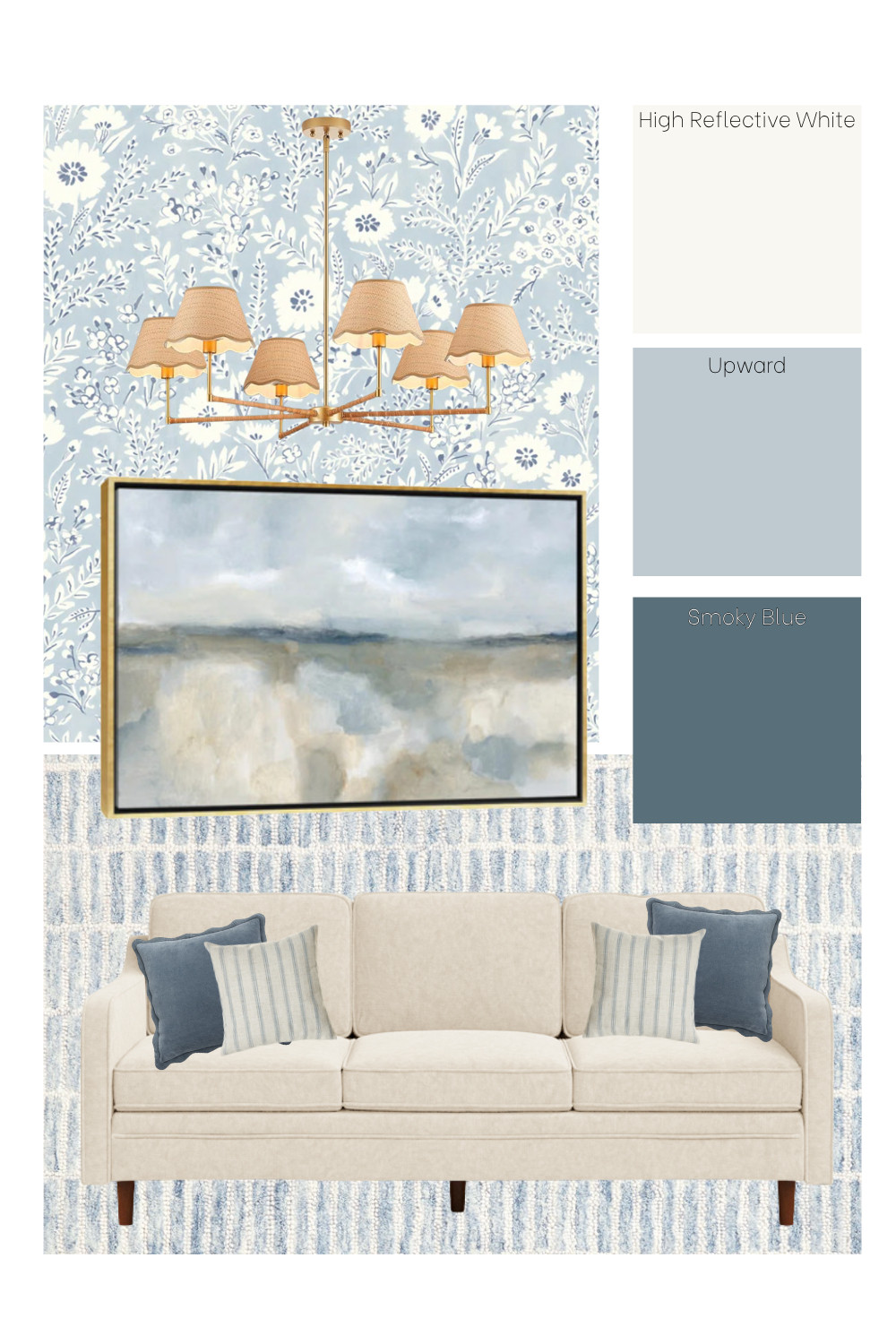 Coastal-Inspired Living Room Mood Board | Light, Airy & Timeless

Bringing coastal charm to your living room? This mood board offers the perfect balance of relaxed sophistication and fresh, timeless style. Soft blue tones like Sherwin Williams' "Upward" and "Smoky Blue" pair beautifully with neutral textures and natural woven accents. A subtle floral wallpaper sets the tone, complemented by an abstract landscape and cozy, textural pillows. The clean-lined neutral sofa and statement chandelier finish off this inviting, layered look. Ideal for a light, airy living space that feels both casual and elevated.

Save this for your next living room refresh!


#LivingRoomMoodBoard #CoastalLivingRoom #NeutralLivingRoom #BlueAndWhiteDecor #LTKHome #LivingRoomDesign #InteriorDesignInspo #CoastalHomeDecor #ModernCoastalStyle #LightAndAiryHome #LivingRoomInspiration #HomeDesignIdeas #SherwinWilliamsColors #LTKInterior #CalmSpaces #CoastalVibes #TimelessDesign #NeutralDecor #InteriorMoodBoard #DesignWithIntegrity 

 #LTKHome