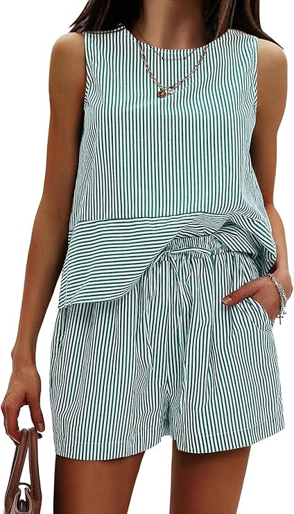 EXLURA Womens 100% Cotton Two Piece Sets Summer Outfits Casual Sleeveless Tank Top Matching Short... | Amazon (US)
