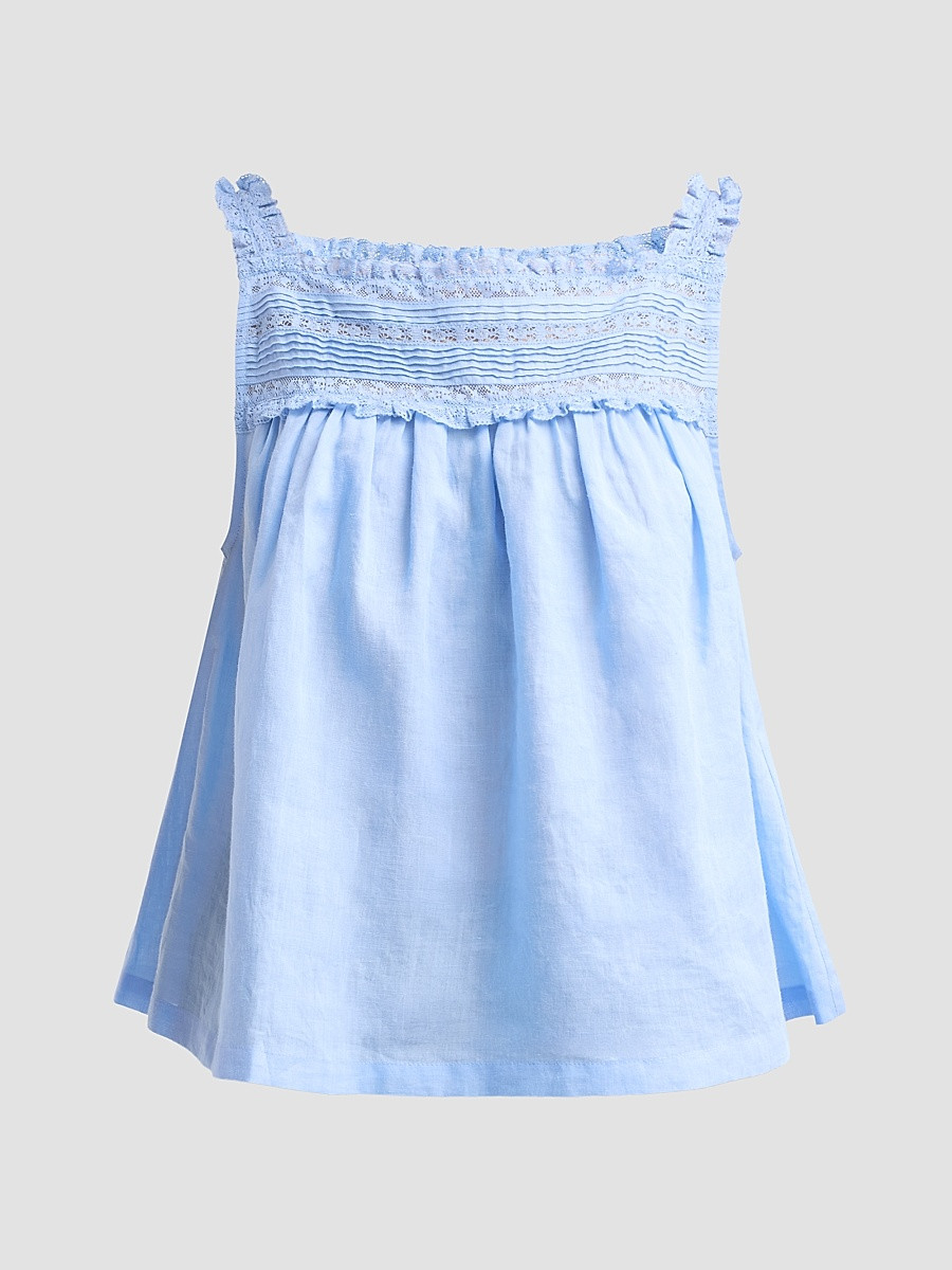 DÔEN Women's Benita Pintuck & Lace Top - Bluejay - Size Large | Saks Fifth Avenue