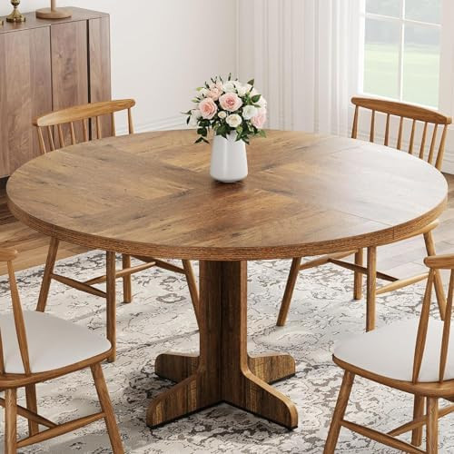 47" Round Dining Table for 4, Farmhouse Kitchen Dining Room Table, Brown | Circle Dinner Table, K... | Amazon (US)