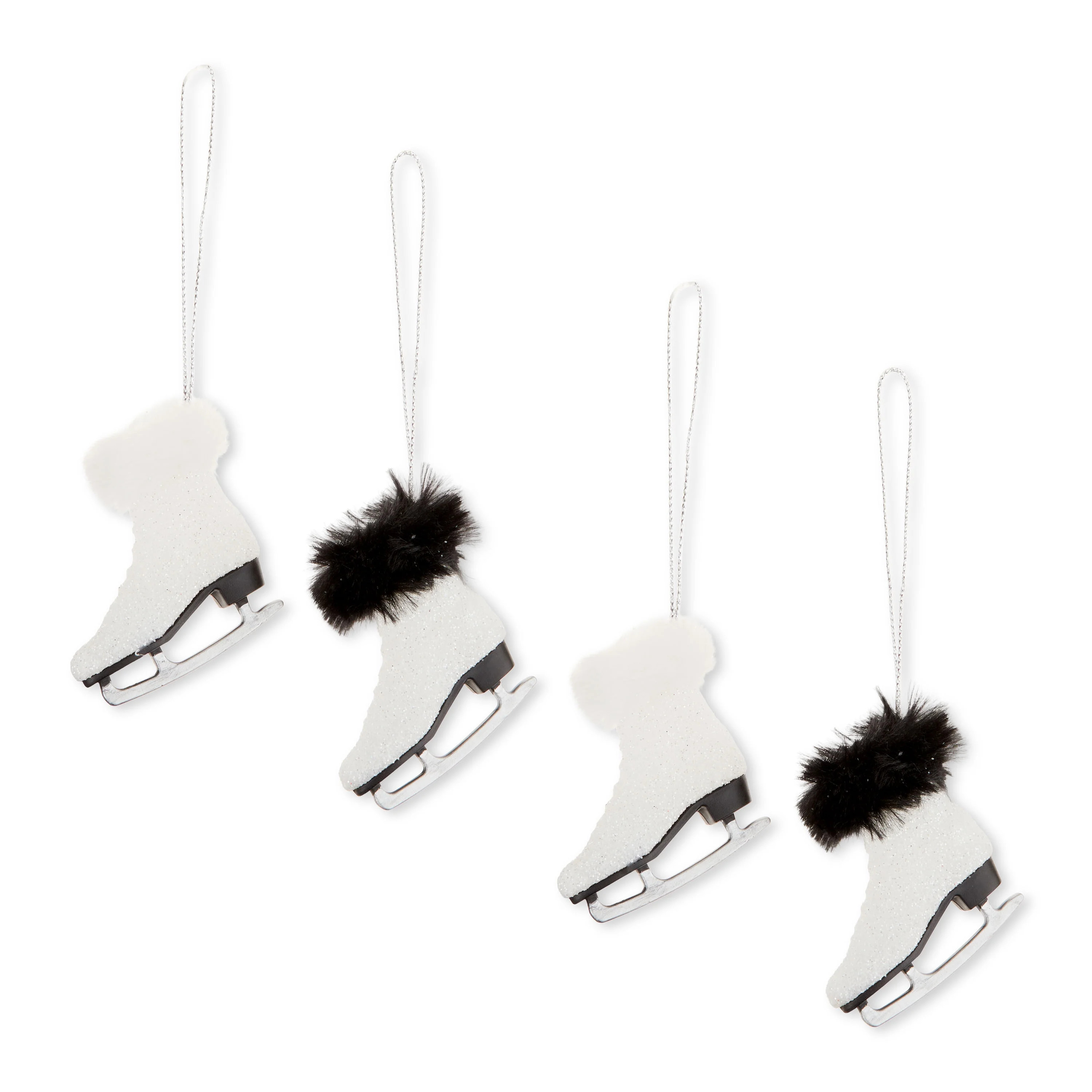 Mini Black & White Skate Boot Christmas Ornaments, 0.16 lb, 4 Count, by Holiday Time | Walmart (US)