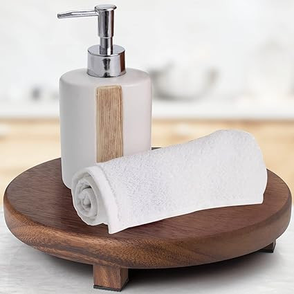 Walnut Wood Pedestal Stand, 9.06" Round Wood Riser for Kitchen Counter, Farmhouse Soap Tray Woode... | Amazon (US)