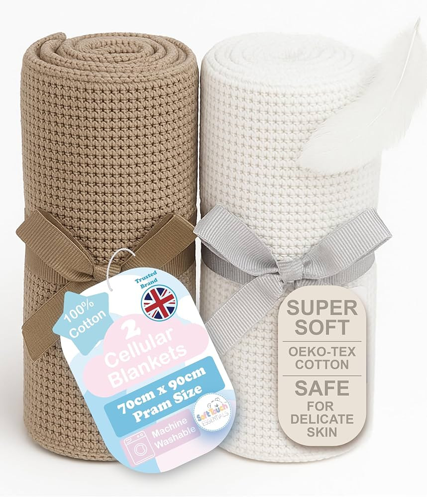 Soft Touch Newborn Essentials 70 x 90cm Cotton Baby Cellular Blanket for Pram, Car Seat and Cot B... | Amazon (UK)