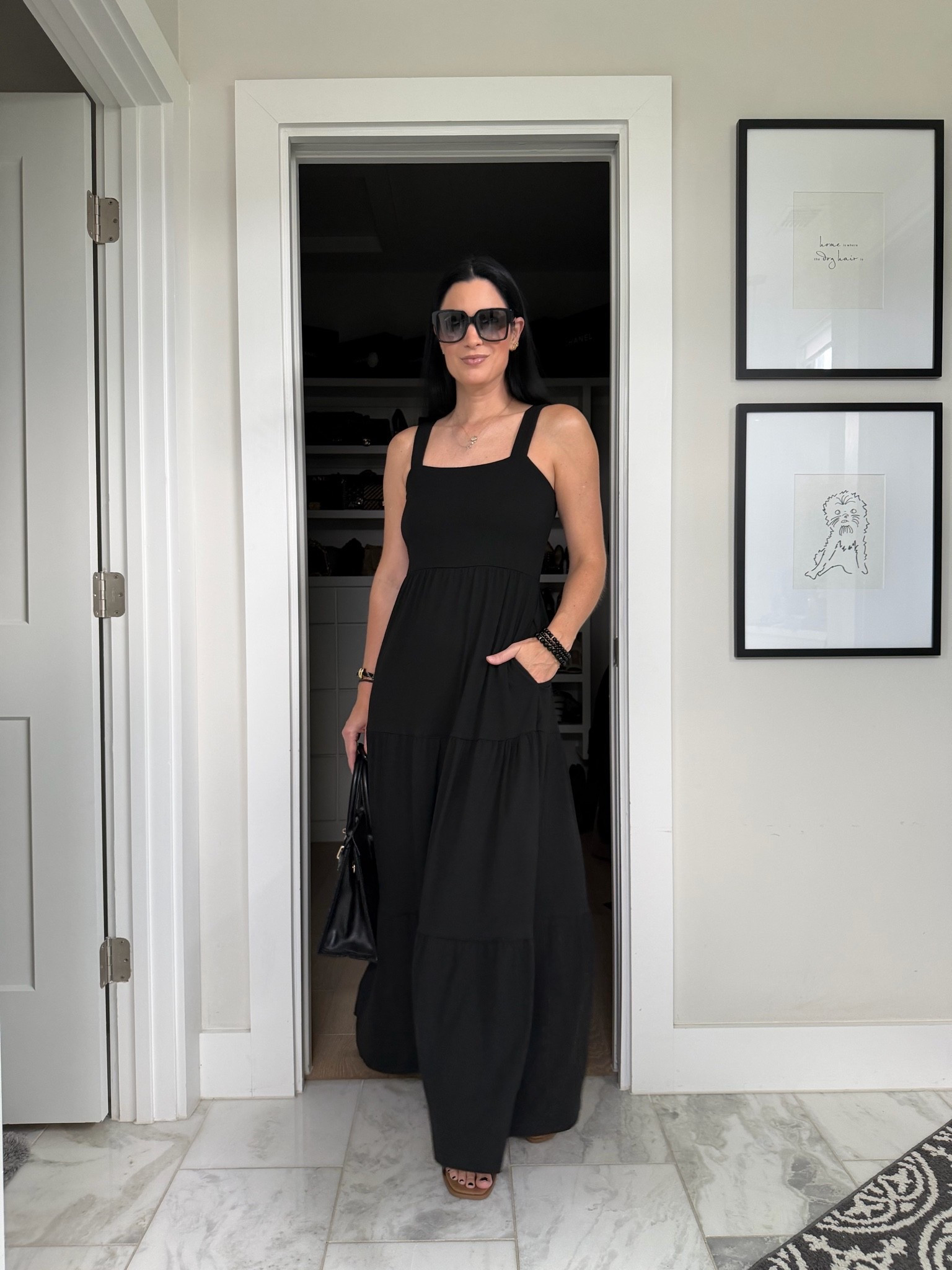 In love with this black maxi dress! I’m wearing a size small. 

Use code 20ASHLEY for 20% off my Lisi Lerch bag.