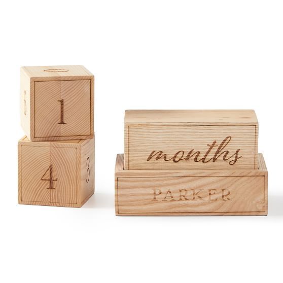 Milestone Wooden Baby Blocks, Natural | Mark and Graham