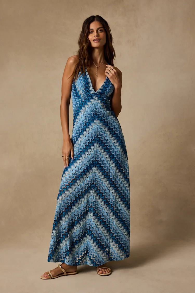 Marbella Blue Multi Crochet Sleeveless Maxi Dress | Lulus