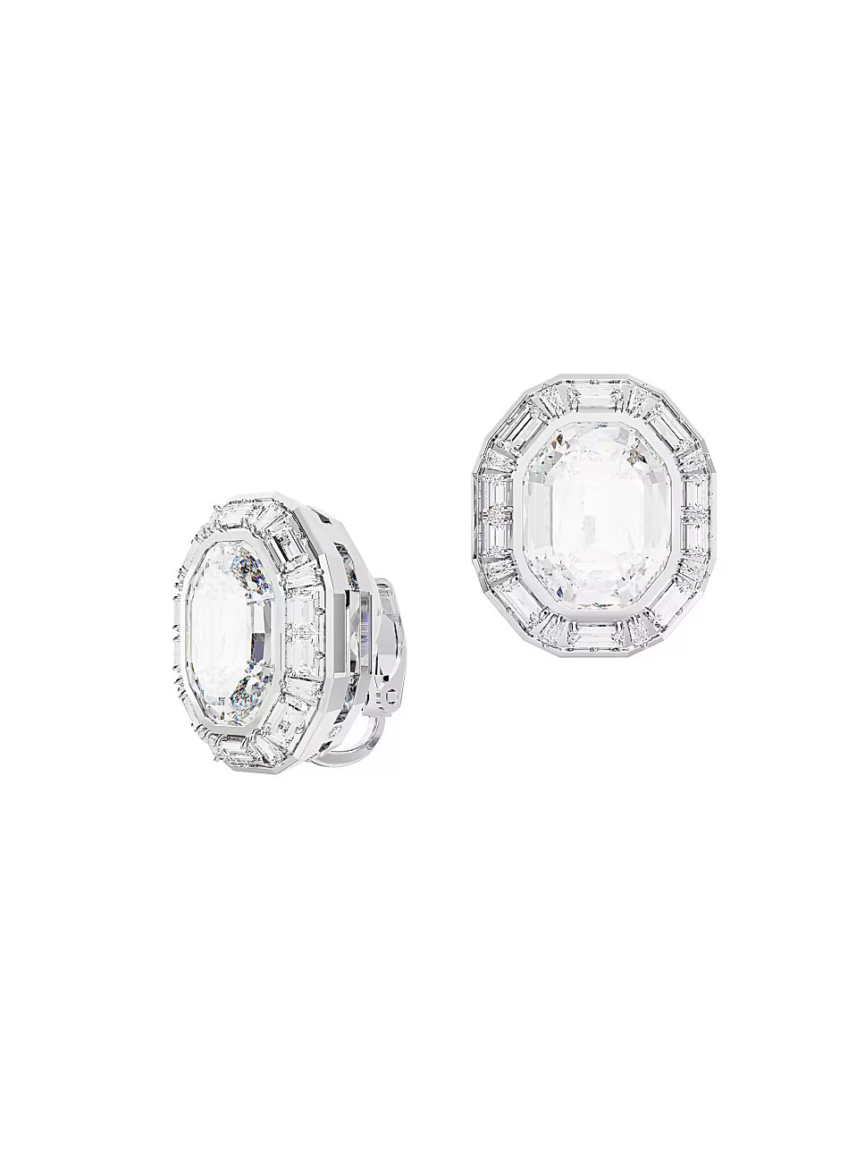Mesmera Rhodium-Plated & Crystal Octagon Stud Earrings | Saks Fifth Avenue