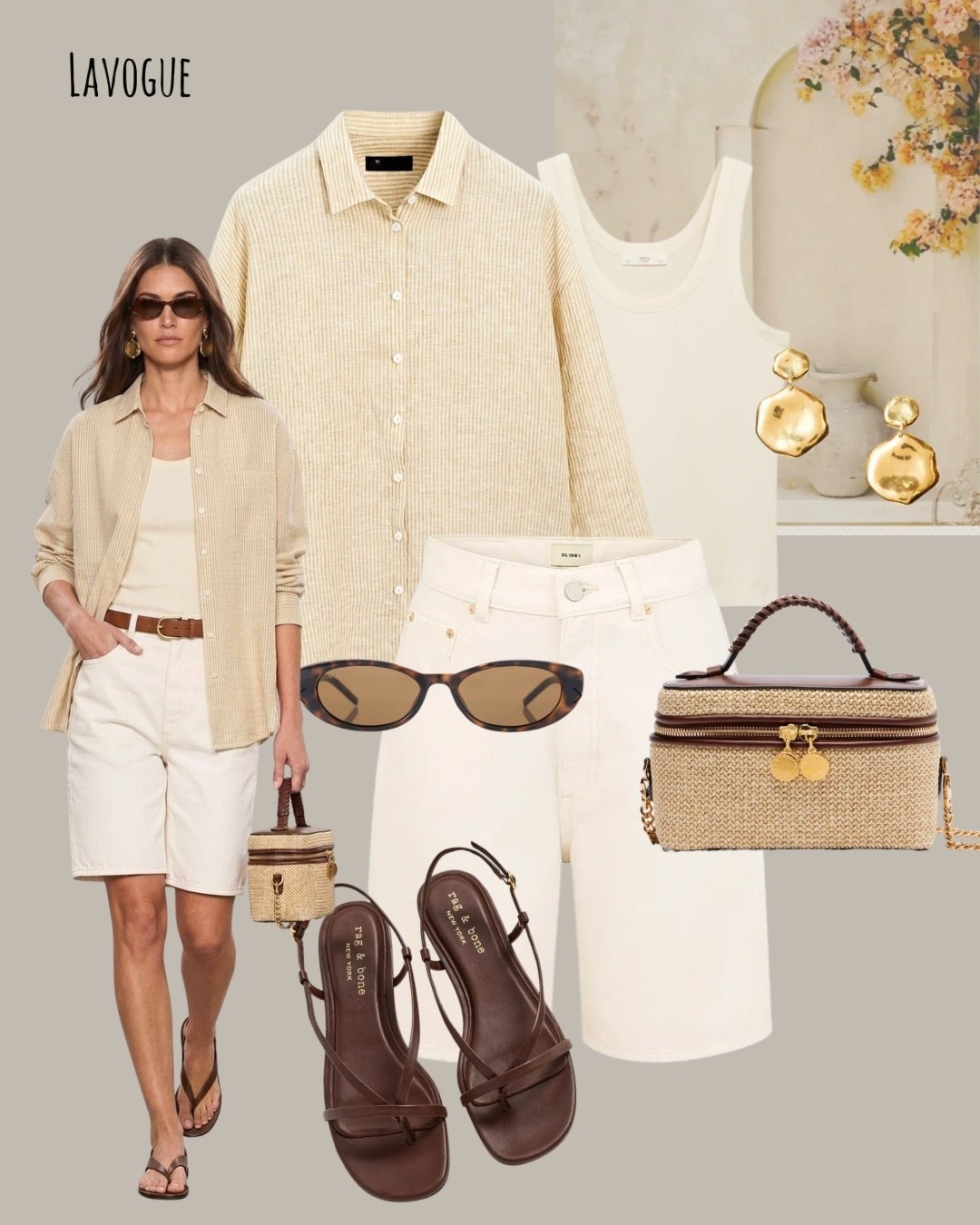 A striped yellow linen shirt, cream denim shorts, brown sandals, and a raffia bag - Bright, breezy, and ready for summer 💛. 

Shop Below 👇🏼

#LTKootd #LTKSeasonal #LTKTravel