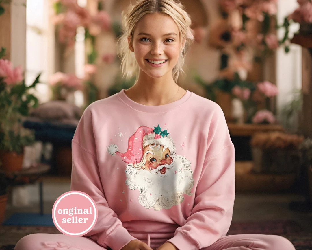 Retro Pink Santa Christmas Sweatshirt Gift for Her Pink - Etsy Canada | Etsy (CAD)