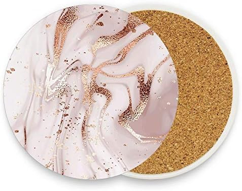 Coasters for Drinks Set of 4 Pieces Absorbent Ceramic Coasters with Cork Base, ﻿Marble Rose Gold Tex | Amazon (US)