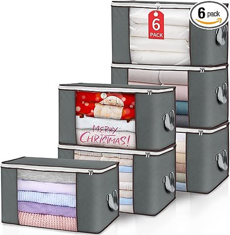 Large Storage Bags, 6 Pack Clothes Storage Bins Foldable Closet Organizers Storage Containers wit... | Amazon (US)