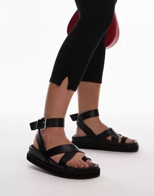 Topshop Wide Fit Jaydee strappy sandal with toe loop in black | ASOS | ASOS (Global)