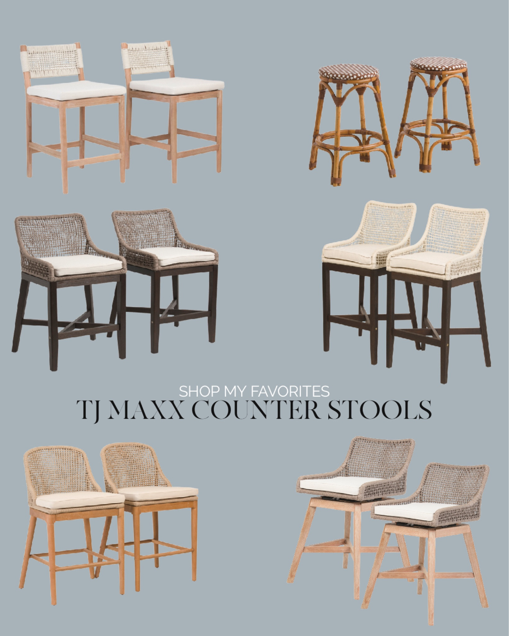 Tj Maxx always has amazing deals on beautiful furnishings - shop my favorites for woven counter stools that look high end but don’t break the bank! 



#LTKStyleTip #LTKSaleAlert #LTKHome