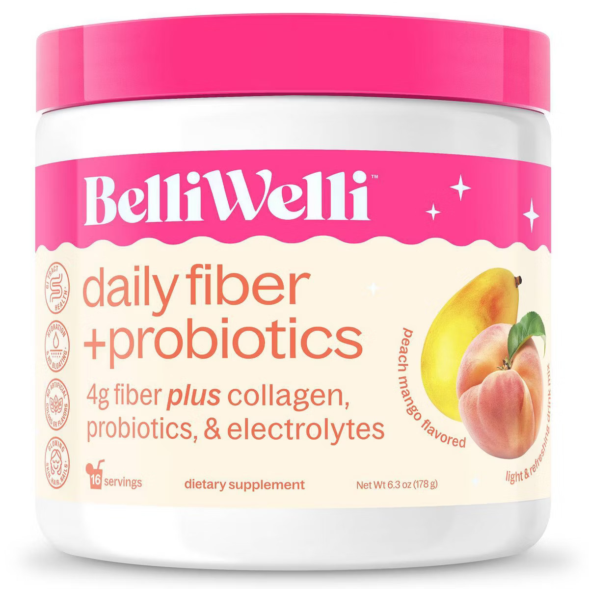 BelliWelli Fiber, Probiotics, Collagen, Electrolyte, Powder - Peach Mango - 16 servings | Target